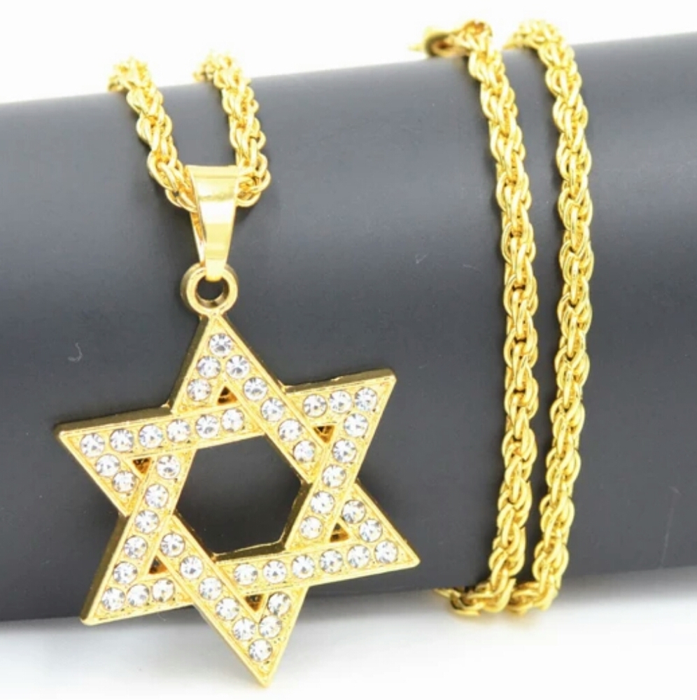 Hebrew Star Necklace Diamonds Gold Star of David